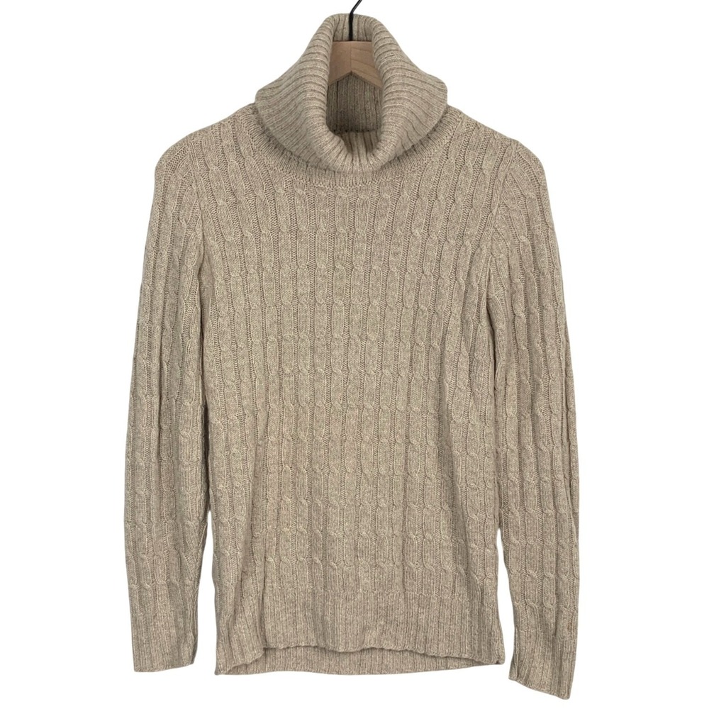 I. MAGNIN 100% Cashmere Cable Knit Turtleneck Sweater Women's S/M Beige Italy